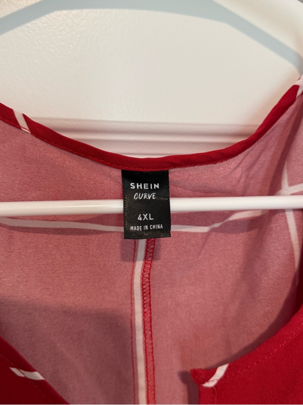 SHEIN Curve Red Windowpane Split Neck Blouse Size 4X - Picture 3 of 4